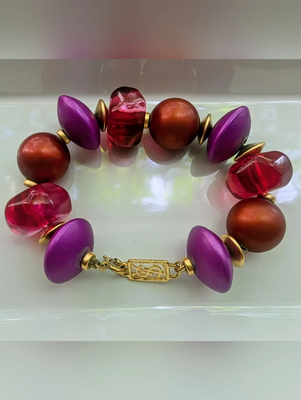 Yves Saint Laurent YSL 1990's Vintage Chunky Acrylic Bead Bracelet RARE HTF - Picture 3 of 9